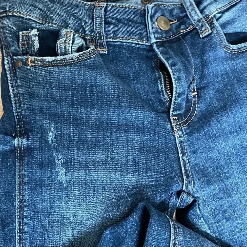 Zara Z1975 Skinny Jeans Women's Size 2 Dark Wash Raw Hem Distressed Stretch